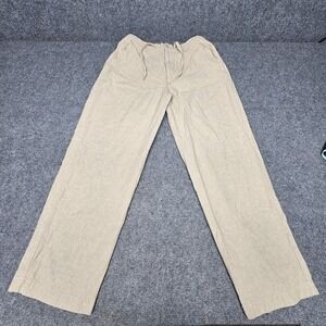 Centro Linen Cotton Pants Mens Medium 32-34 Tan Beige Elastic Drawstring Casual